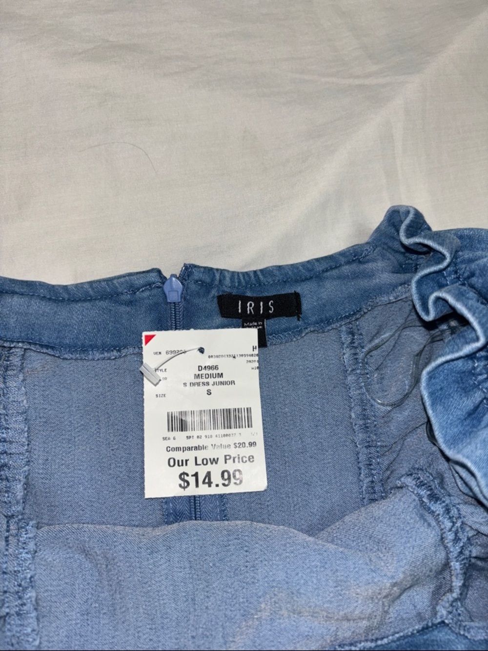 Iris Light Blue Denim Dress with Ruffle Detail - Picture 2 of 4